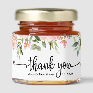 watercolor pink floral girl baby shower thank you honey jar favors