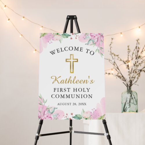 Watercolor Pink Floral Girl First Holy Communion Foam Board