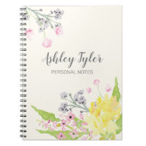 Watercolor pink floral girly cute personalized notebook