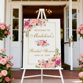 Watercolor Pink Floral Gold Bridal Shower Foam Board