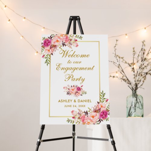 Watercolor Pink Floral Gold Engagement Party Foam Board