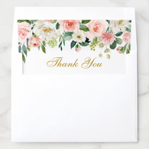 Watercolor Pink Floral Gold Thank You Envelope Liner