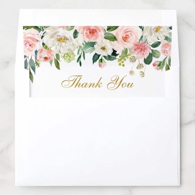 Watercolor Pink Floral Gold Thank You Envelope Liner (In Envelope)