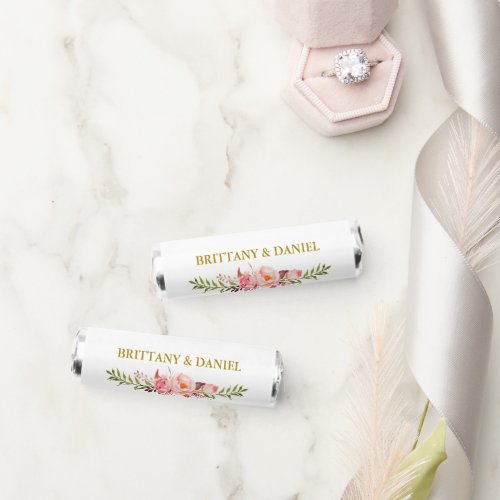 Watercolor Pink Floral Gold Wedding Breath Savers Mints