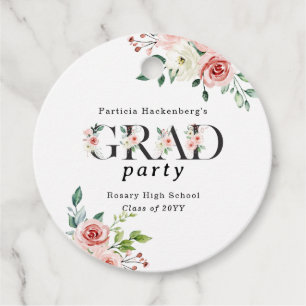Watercolor Pink Floral GRAD Letters Favor Tags