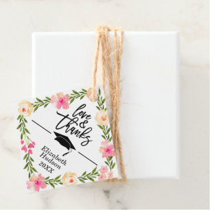 Watercolor Pink Floral Graduation Favor Tag