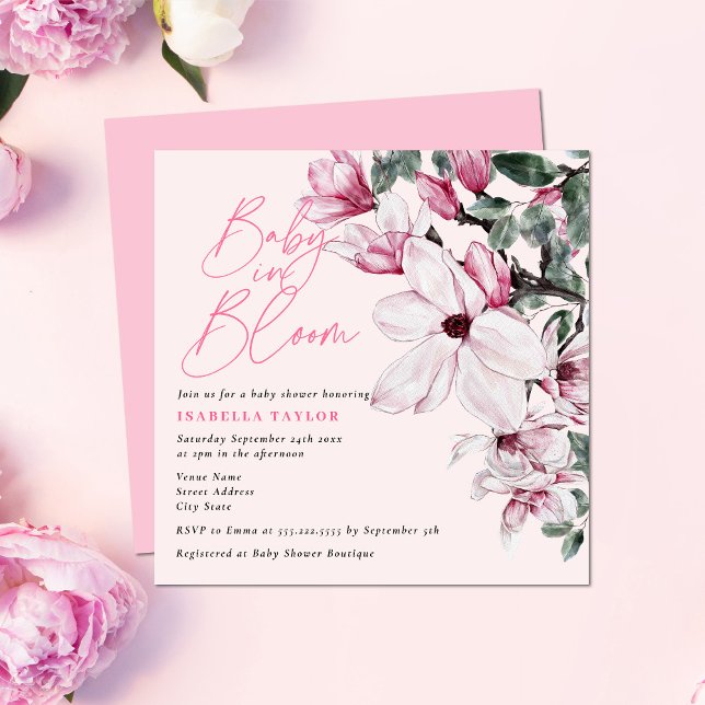 Watercolor Pink Floral in Bloom Baby Shower Invitation (Creator Uploaded)