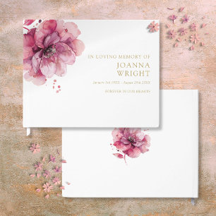 Watercolor Pink Floral In Loving Memory Funeral Guest Book