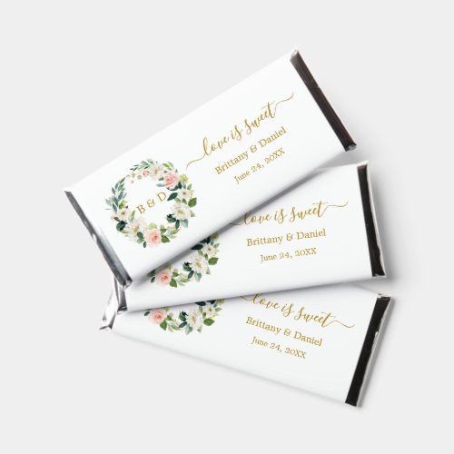 Watercolor Pink Floral Love is Sweet Wedding Gold Hershey Bar Favors