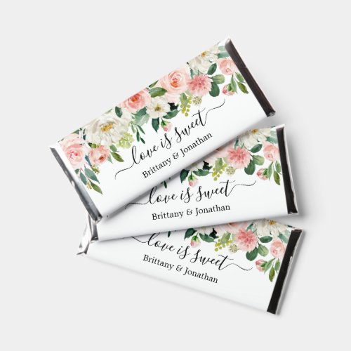 Watercolor Pink Floral Love is Sweet Wedding Hershey Bar Favors