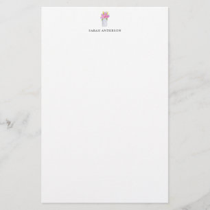Watercolor Pink Floral Mason Jar Personalized Stationery
