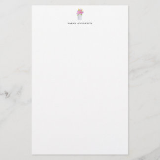 Watercolor Pink Floral Mason Jar Personalized Stationery
