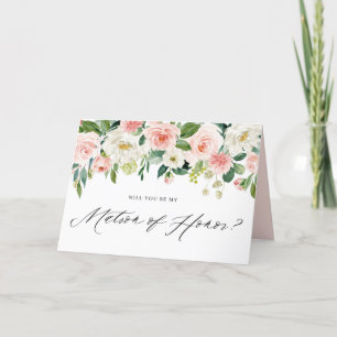 Watercolor Pink Floral Matron of Honor Proposal Card