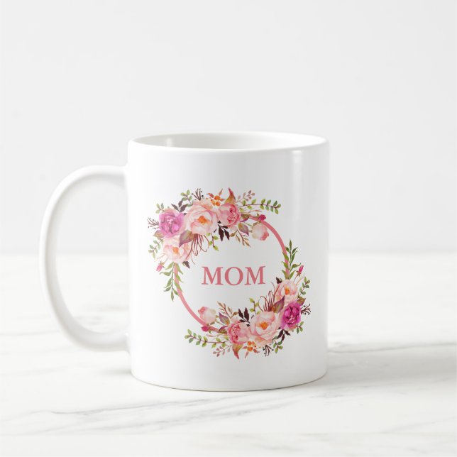 Watercolor Pink Floral Mom Coffee Mug (Left)