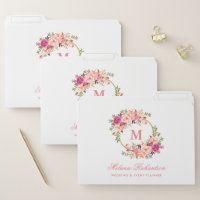 Watercolor Pink Floral Monogram File Folder