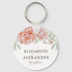 Watercolor Pink Floral Monogram Wedding Favor Keychain