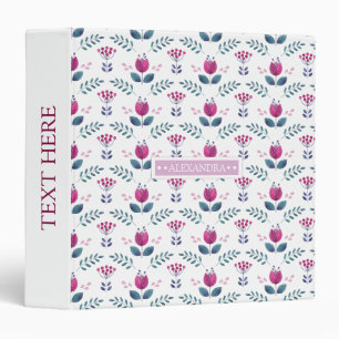 Watercolor Pink Floral name design 3 Ring Binder