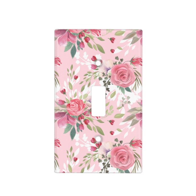 Watercolor Pink Floral Nursery Light Switch Cover (Front)