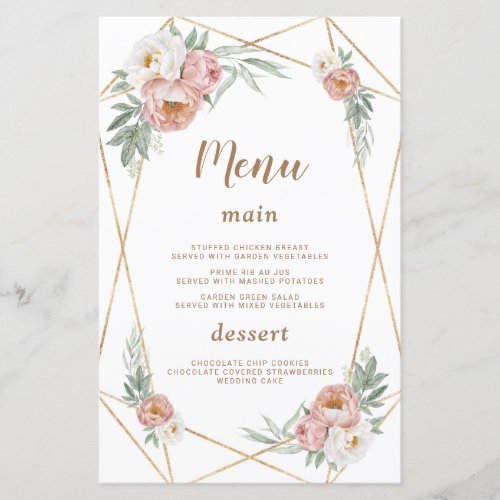 Watercolor Pink Floral Pampas Grass Baptism Menu