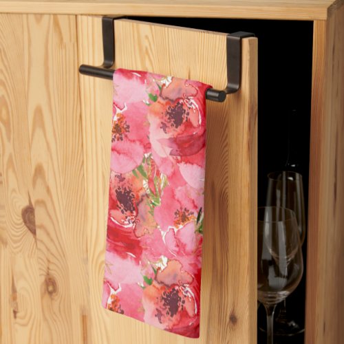 Watercolor Pink Floral Pattern Kitchen Towel