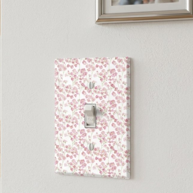 Watercolor Pink Floral Pattern Light Switch Cover (Check out this dainty floral light switch cover! Cute decorating idea for girl's room.)