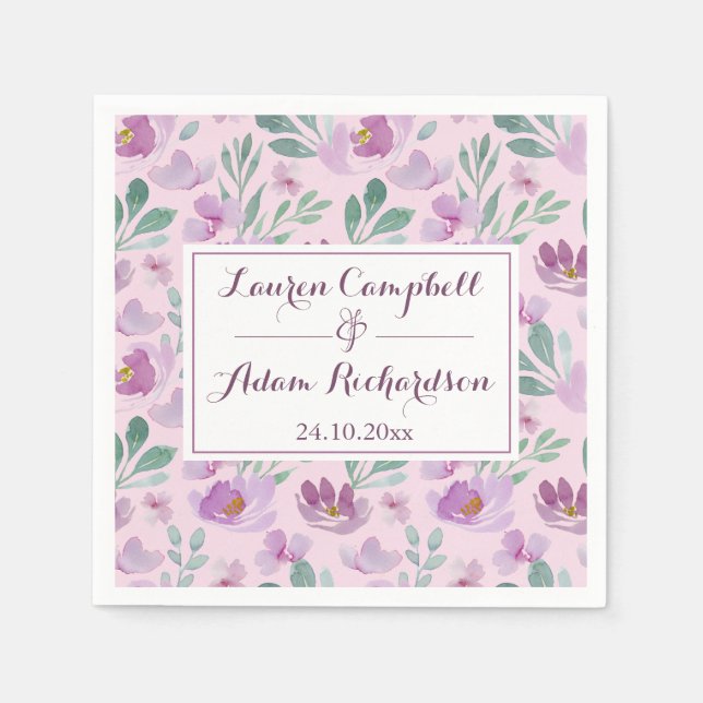 Watercolor Pink Floral Pattern Wedding  Napkins (Front)