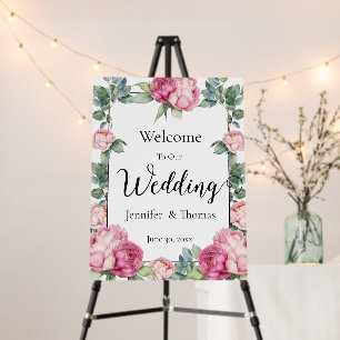 Watercolor pink floral peony roses boho greenery foam board