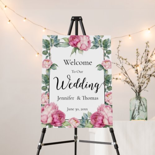 Watercolor pink floral peony roses boho greenery   foam board