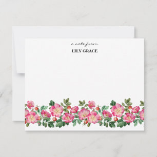 Watercolor Pink Floral Personalized Thank You Note Card