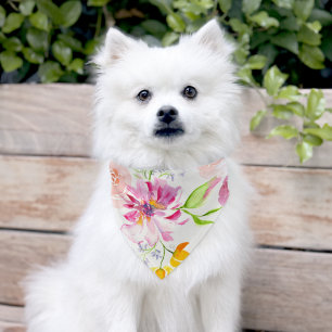Watercolor Pink Floral  Pet Bandana Collar