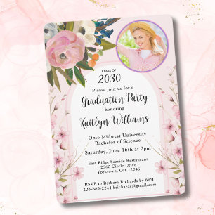 Watercolor Pink Floral Photo Arch Graduation Party Invitation