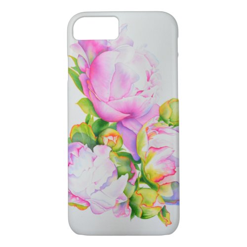 Watercolor pink floral pink peonies white floral iPhone 87 case