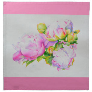Watercolor pink floral pink peonies white floral cloth napkin
