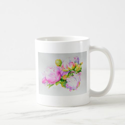 Watercolor pink floral pink peonies white floral coffee mug