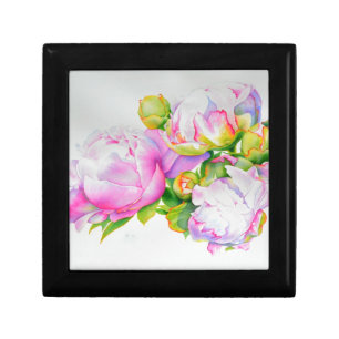 Watercolor pink floral pink peonies white floral gift box