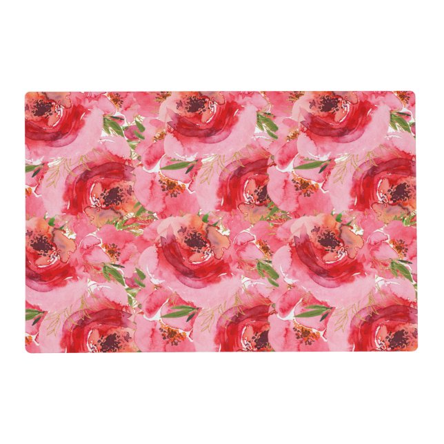 Watercolor Pink Floral Placemat (Front)