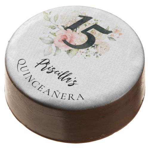 Watercolor Pink Floral Quinceanera 15th Birthday Chocolate Covered Oreo
