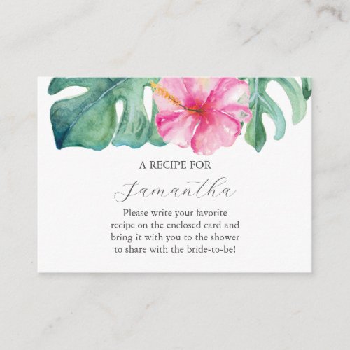 Watercolor Pink Floral Recipe For Bride Enclosure Card