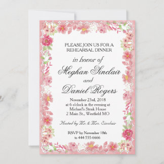 Watercolor Pink Floral Rehearsal Dinner Invitation
