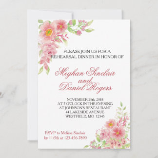 Watercolor Pink Floral Rehearsal Dinner Invites