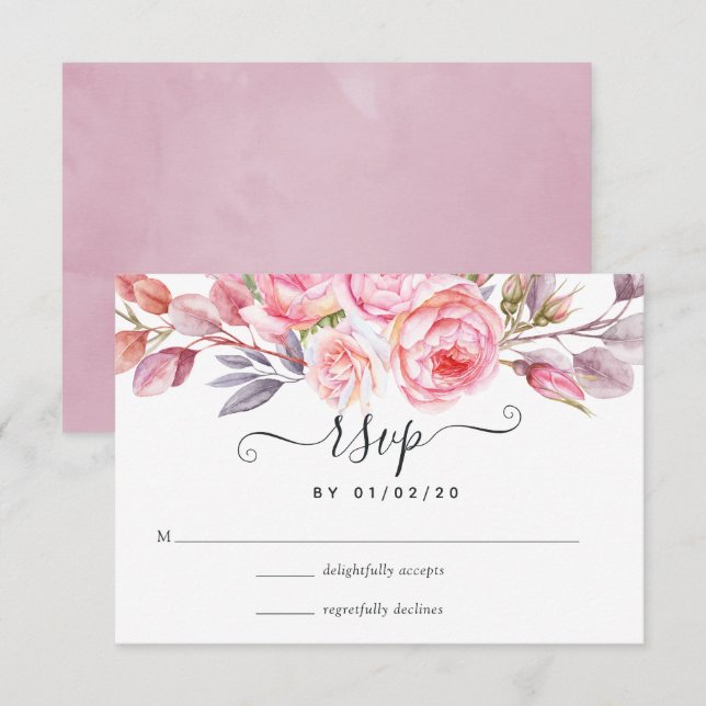 Watercolor Pink Floral RSVP Card (Front/Back)
