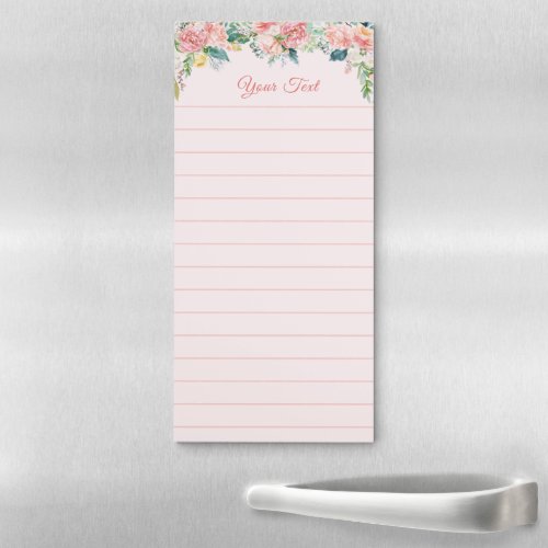 Watercolor Pink Floral Ruled Lined Personalized Magnetic Notepad