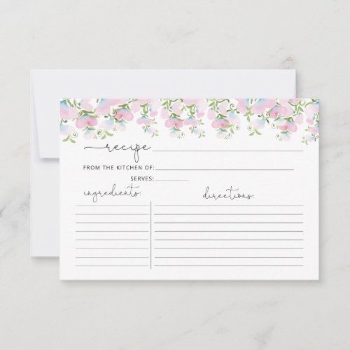 Watercolor Pink Floral Shower Recipe Card