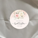 Watercolor Pink Floral Sweet 16 Birthday Party Classic Round Sticker<br><div class="desc">Cute modern elegant Sweet 16 birthday party sticker. Customize by clicking the "Personalize" button. For further customization, use our design tool to modify this template. TIP: Check out the other birthday items in this collection below. We've curated items in this collection to make your shopping for the special birthday easy...</div>