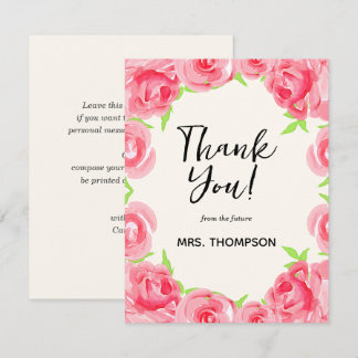 Watercolor Pink Floral Thank You Card