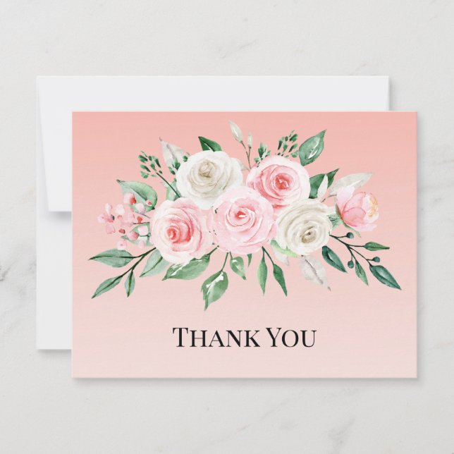 Watercolor Pink floral Thank You Card (Front)