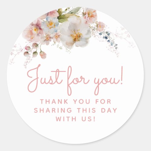 Watercolor Pink Floral Thank You Favor Classic Round Sticker