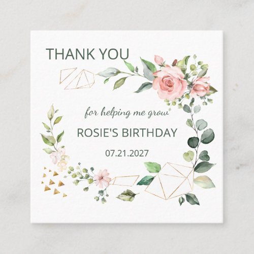 Watercolor pink floral Thank you Square Business Card