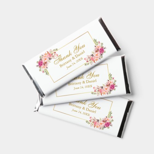 Watercolor Pink Floral Thank You Wedding Hershey Bar Favors
