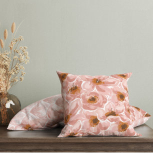 Watercolor Pink Floral Throw Pillow
